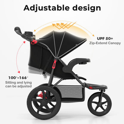 INFANS Jogging Stroller, Foldable Jogger with Air-Filled Tires Shock Absorbing Suspension Adjustable Backrest, Baby Running Strollers