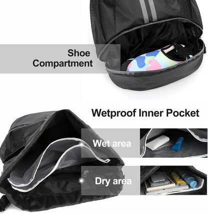 Hoedia Sports-Kordelzugrucksack – Schwimm-Turnbeutel mit Schuhfach und wasserdichter Tasche für Damen und Herren