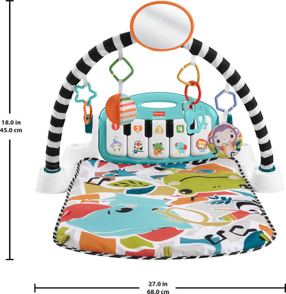 Fisher-Price Baby-Spielmatte „Glow and Grow Kick & Play Piano Gym“, blaues musikalisches Lernspielzeug mit Entwicklungsaktivitäten für Neugeborene ab 0 Monaten