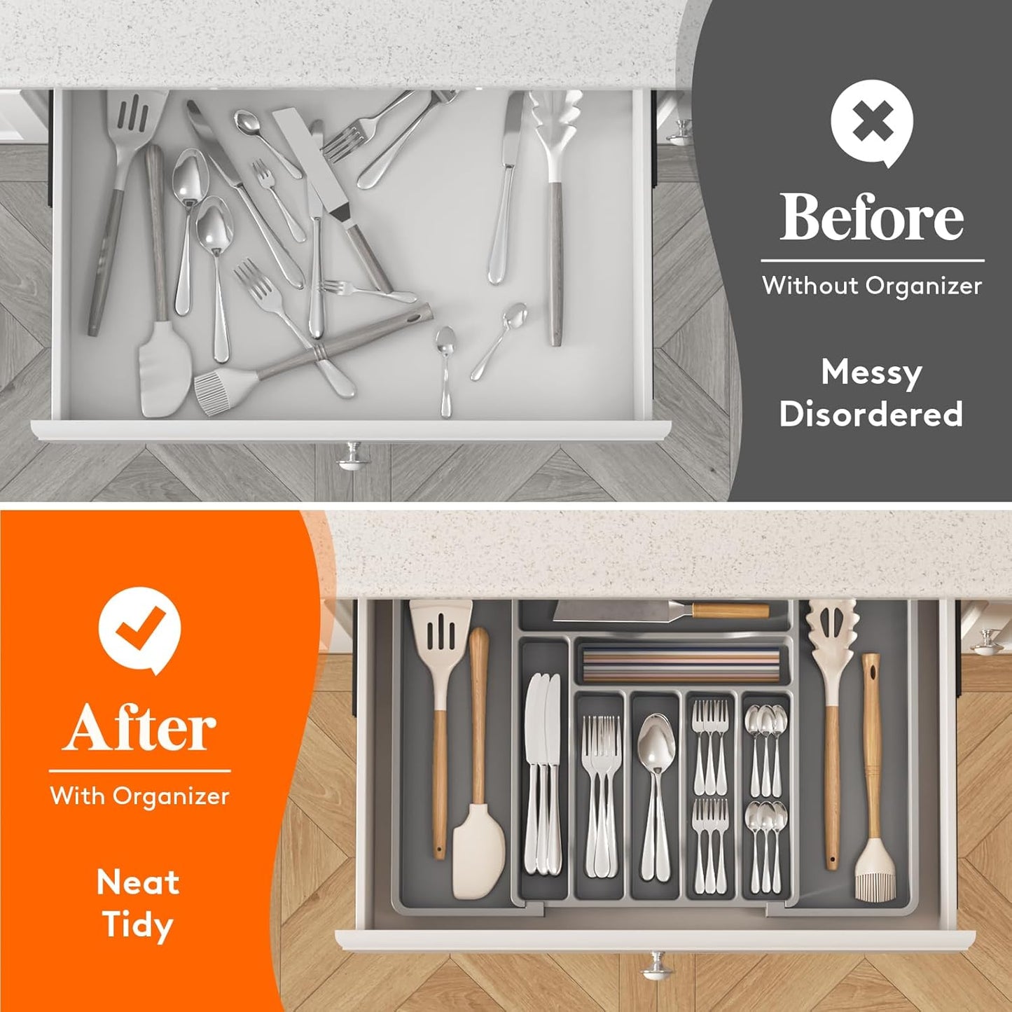 Lifewit Besteck Organizer, erweiterbarer Utensilien Organizer für die Küche, Utensilienhalter, verstellbarer Besteckkasten Schubladen Organizer für Löffel, Messer, Küchen Organizer und Aufbewahrung, Schwarz
