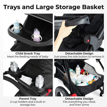 INFANS Jogging Stroller, Foldable Jogger with Air-Filled Tires Shock Absorbing Suspension Adjustable Backrest, Baby Running Strollers