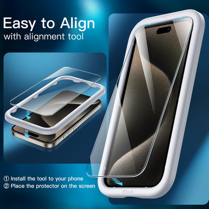 JETech Displayschutzfolie für iPhone 16 6,1 Zoll, gehärtetes Glas mit einfachem Installationstool, Case-Friendly, HD Klar, 3 Stück
