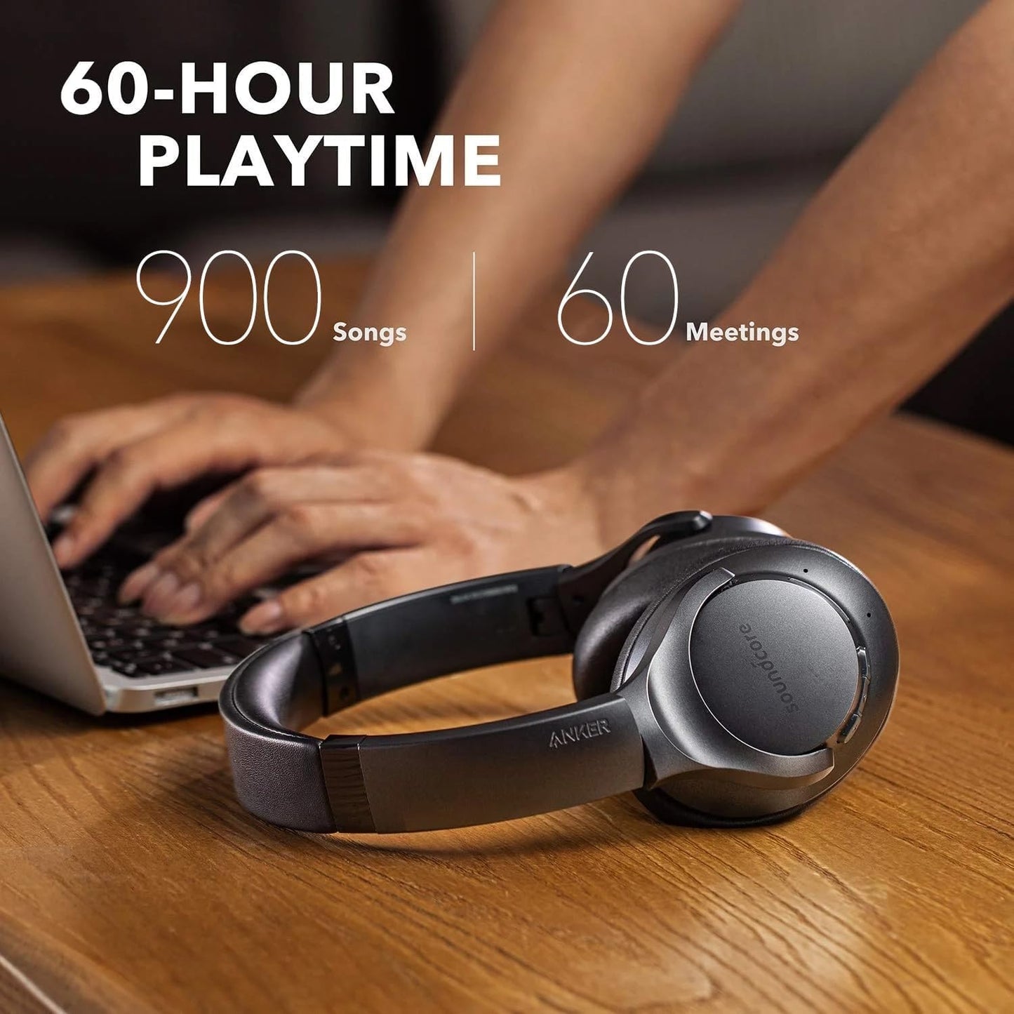 Soundcore Anker Life Q20 Hybrid Active Noise Cancelling Headphones, Wireless Over Ear Bluetooth Headphones, 60H Playtime, Hi-Res Audio, Deep Bass, Memory Foam Ear Cups, Travel, Office, USB-C Charging