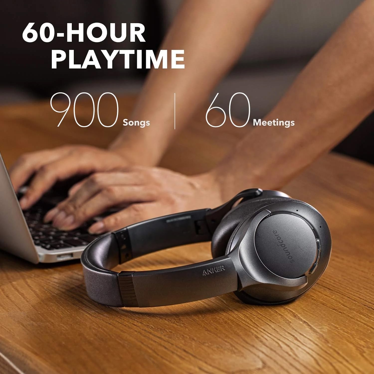 Soundcore Anker Life Q20 Hybrid Active Noise Cancelling Headphones, Wireless Over Ear Bluetooth Headphones, 60H Playtime, Hi-Res Audio, Deep Bass, Memory Foam Ear Cups, Travel, Office, USB-C Charging