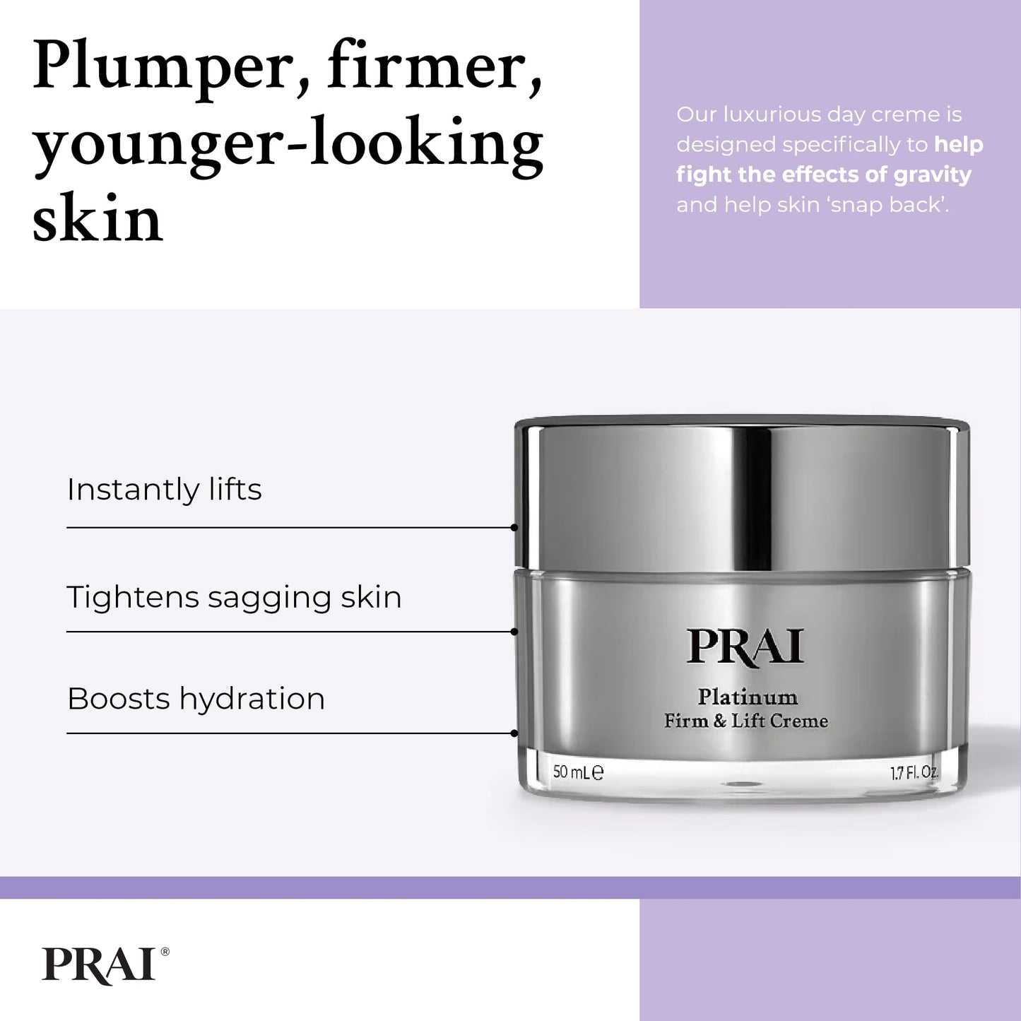 PRAI Platinum Firm & Lift Night Creme 50ml - Nourishing & Hydrating Overnight Moisturiser With Platinum, Shea Butter, Vitamin A - Plumps, Firms, Brightens - Reduces Appearance Of Wrinkles & Fine Lines