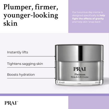 PRAI Platinum Firm & Lift Night Creme 50ml - Nourishing & Hydrating Overnight Moisturiser With Platinum, Shea Butter, Vitamin A - Plumps, Firms, Brightens - Reduces Appearance Of Wrinkles & Fine Lines