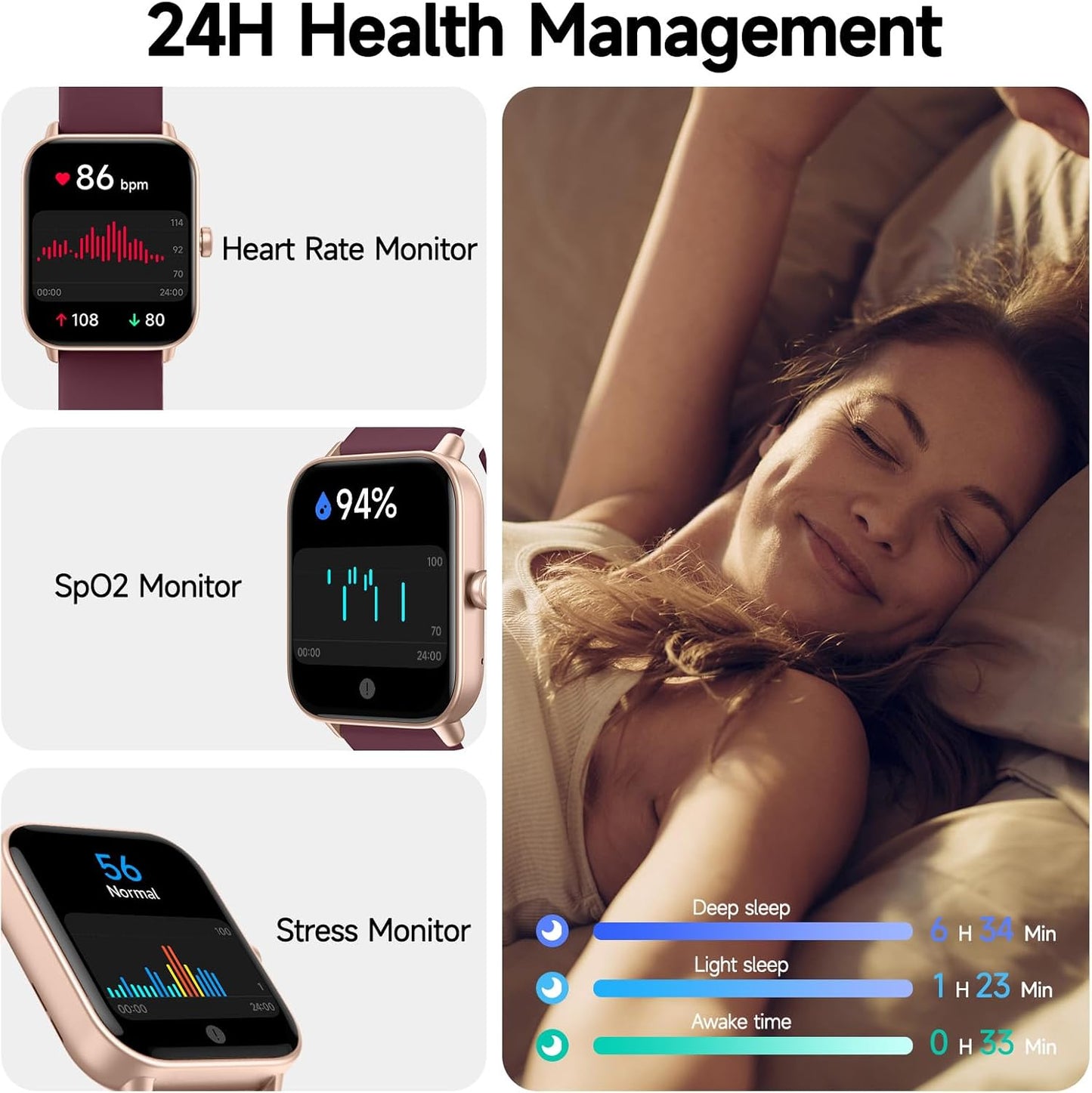 Smartwatch für Herren Damen (Anrufe entgegennehmen/tätigen), Alexa-Smartwatch kompatibel mit Android iOS, Fitness-Tracker mit Herzfrequenz-SpO2-Schlafmonitor, 1,8 Zoll HD DIY Zifferblatt Wasserdichte Uhr mit Bluetooth-Anruffunktion
