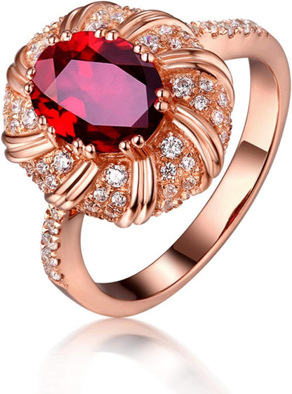 Aienid 18Ct Rose Gold Promise Ring for Friends Oval Cut Ruby with Diamond Wedding Rings for Women