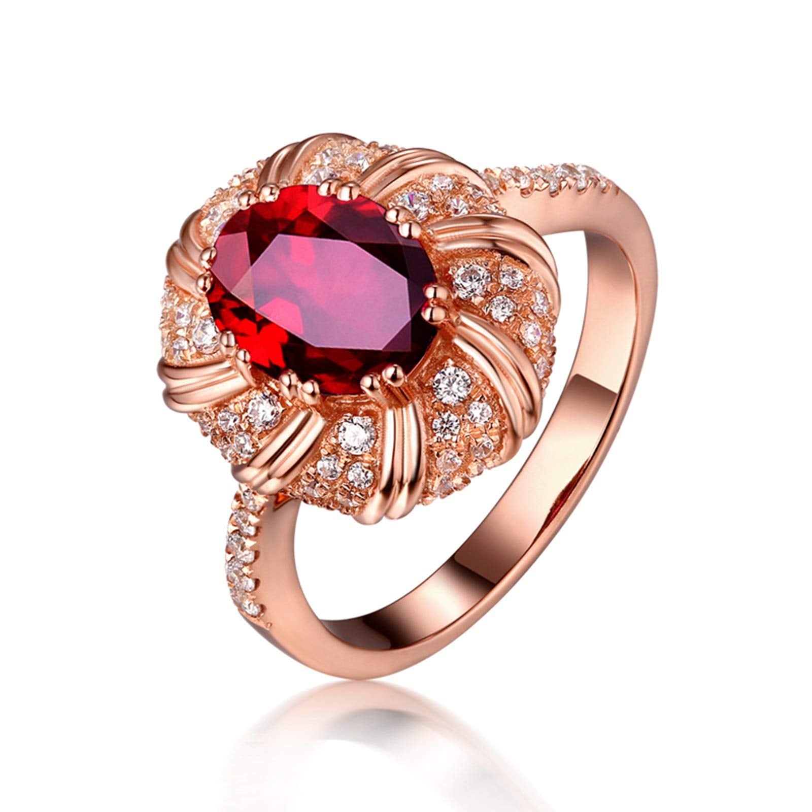 Aienid 18Ct Rose Gold Promise Ring for Friends Oval Cut Ruby with Diamond Wedding Rings for Women