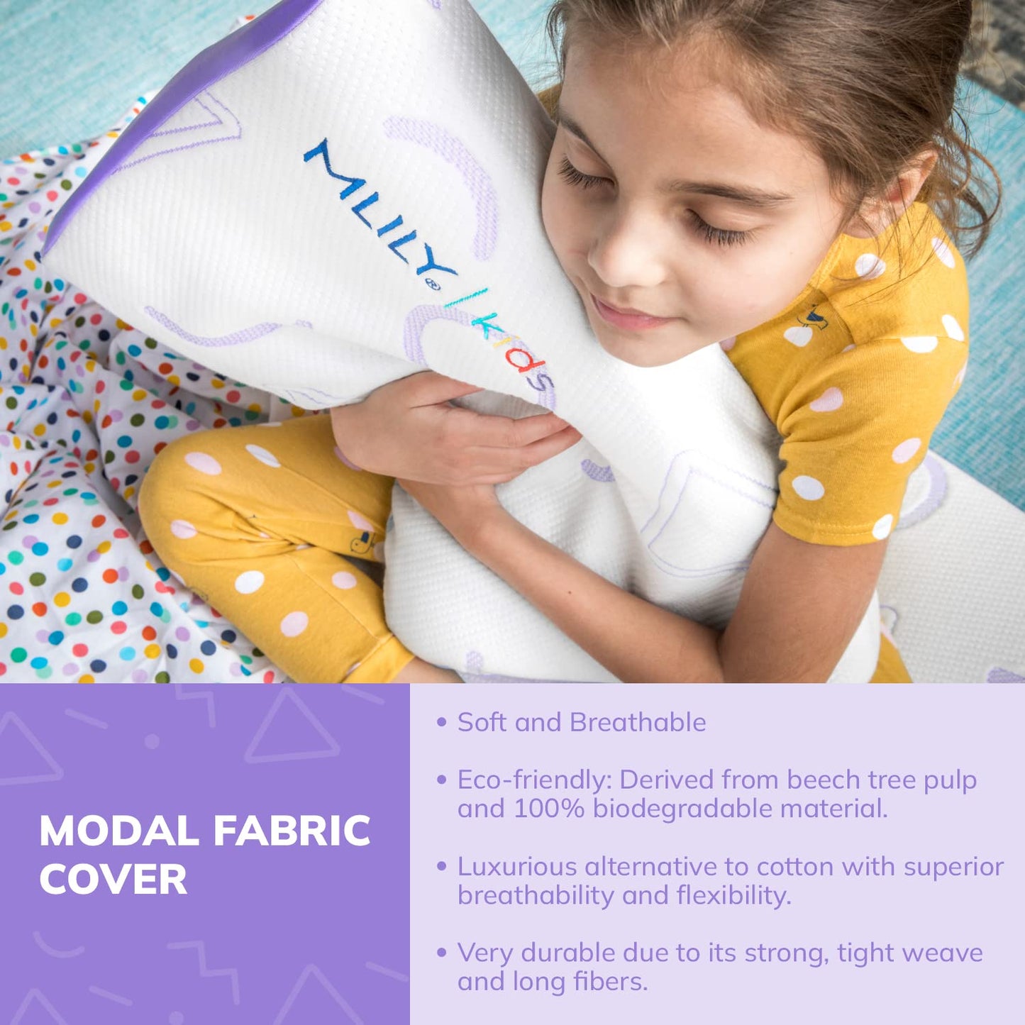 MLILY Kids Pillow for Sleeping, Adjustable Kids Memory Foam Pillow for Bed Set, Breathable and Cooling Pillows for Kids Boy Girl, CertiPUR-US Certified, 12x20 Inch, Blue