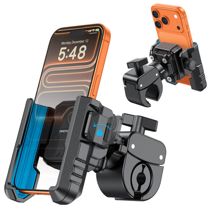 OMOTON BK01 Anti-Vibration Phone Mount, Quick Lock Shockproof Bike & Motorcycle Cell Phone Holder, Fits iPhone & Android for Riders on E-Bike, Stroller, Scooter, Fits Handlebars & Rearview Mirror
