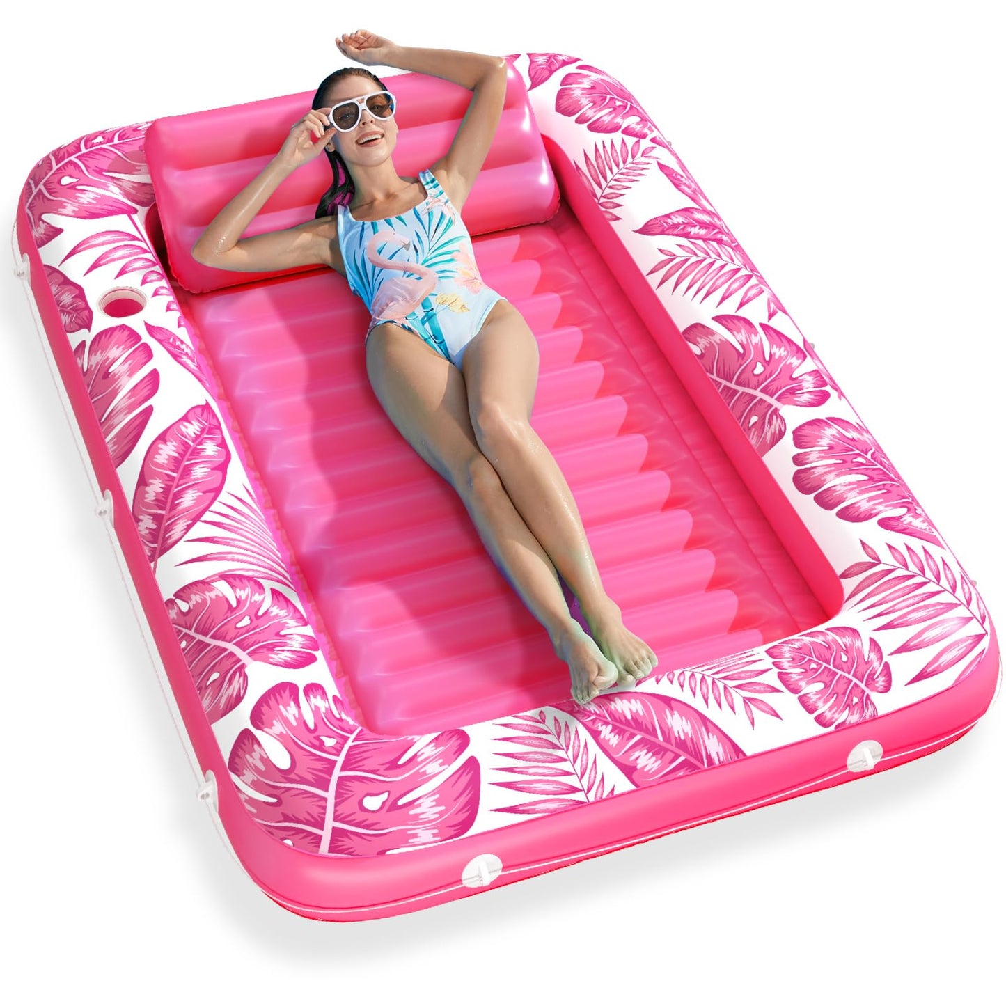 Jasonwell 4 in 1 Inflatable Tanning Pool Lounger Float - Sunbathing Lounge Floatie Raft Toys, Water Filled Tanning Bed Mat Pad Blow Up Kiddie Pool with Ball Pit for Adult, Kids (L)