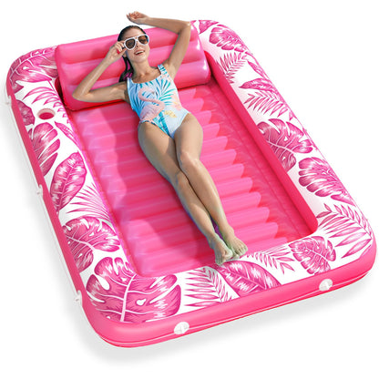 Jasonwell 4 in 1 Inflatable Tanning Pool Lounger Float - Sunbathing Lounge Floatie Raft Toys, Water Filled Tanning Bed Mat Pad Blow Up Kiddie Pool with Ball Pit for Adult, Kids (L)