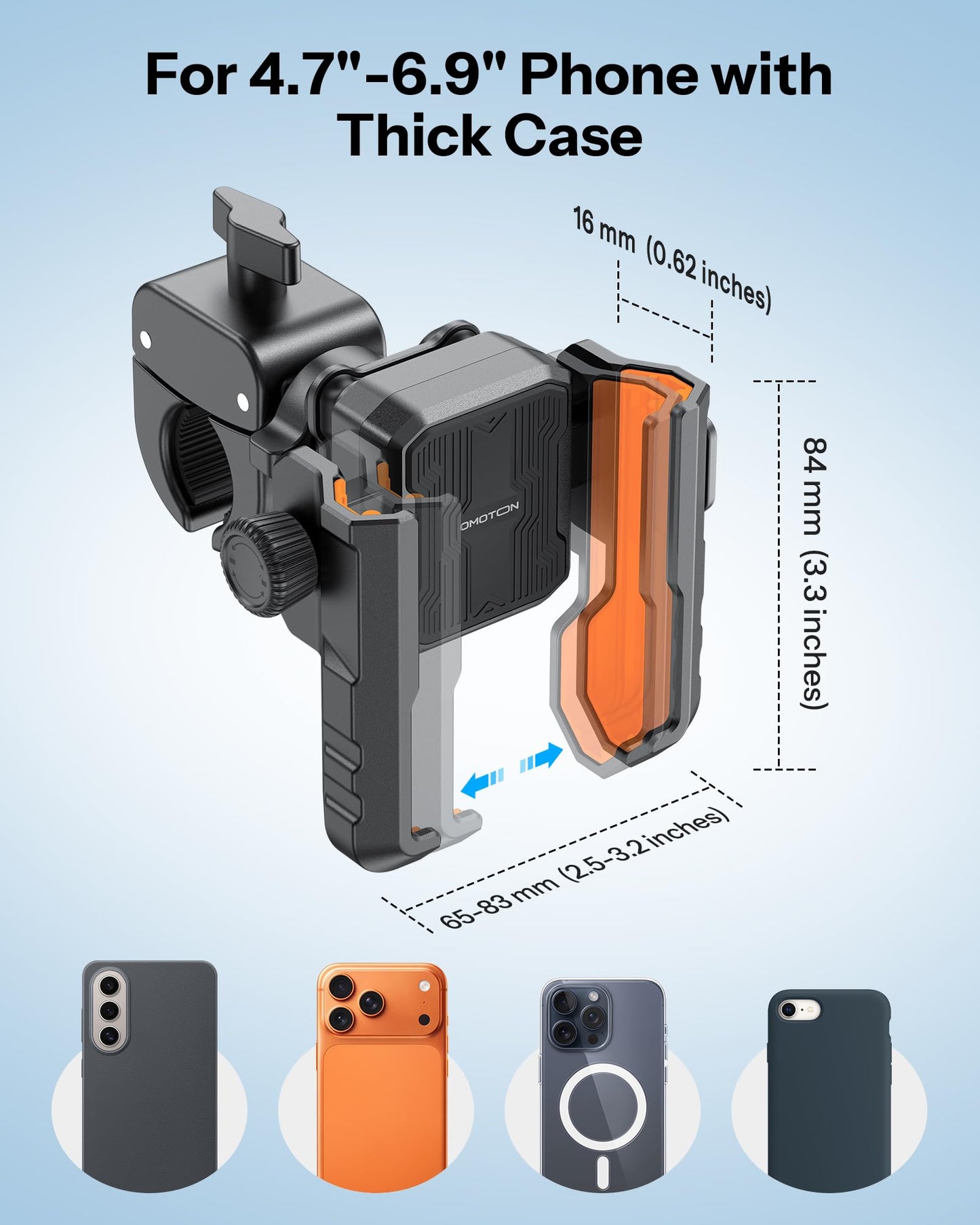 OMOTON BK01 Anti-Vibration Phone Mount, Quick Lock Shockproof Bike & Motorcycle Cell Phone Holder, Fits iPhone & Android for Riders on E-Bike, Stroller, Scooter, Fits Handlebars & Rearview Mirror
