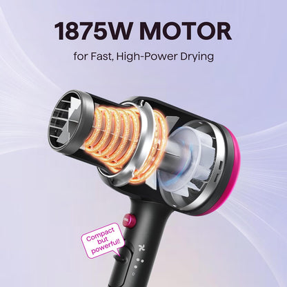 Wavytalk Ionen-Haartrockner mit Diffusor und Zentrierdüse, leichter leiser Föhn, leistungsstarker 1875-Watt-Motor für geschmeidiges und schnelles Trocknen der Haare, Rosenpink