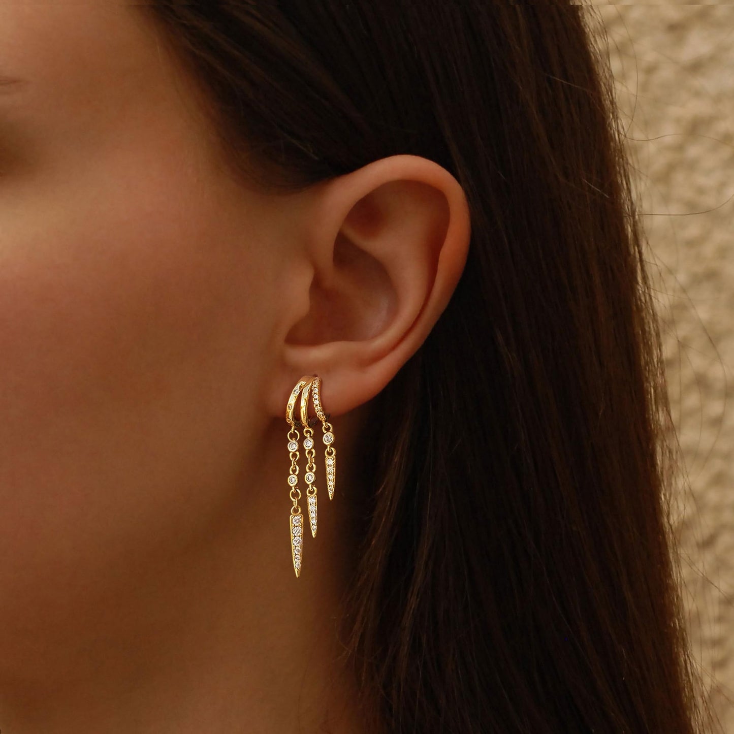 Dangle Earrings for Women,14k Gold Plated Triple Huggie Stud Earrings Cute Statement Chain Earring Dainty Drop Earrings for Women Trendy Gold Plated Jewelry