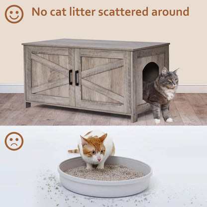 Homhedy Cat Litter Box Enclosure, Wooden Cat Washroom Furniture with Barn Door, Pet House, Fit Most of Litter Box, White