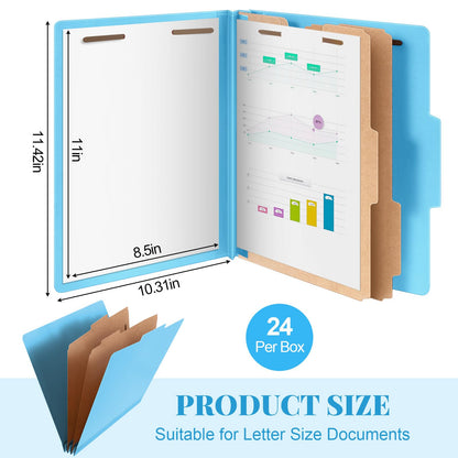 Skyygemm 24 Pcs Classification Folders Letter Size Bulk - 2 Dividers Pressboard File Folder with 3. 5 Inch Expansion, 2 Prongs Fastener, Heavy Duty Office File Organizer for Teacher Medical (Yellow)