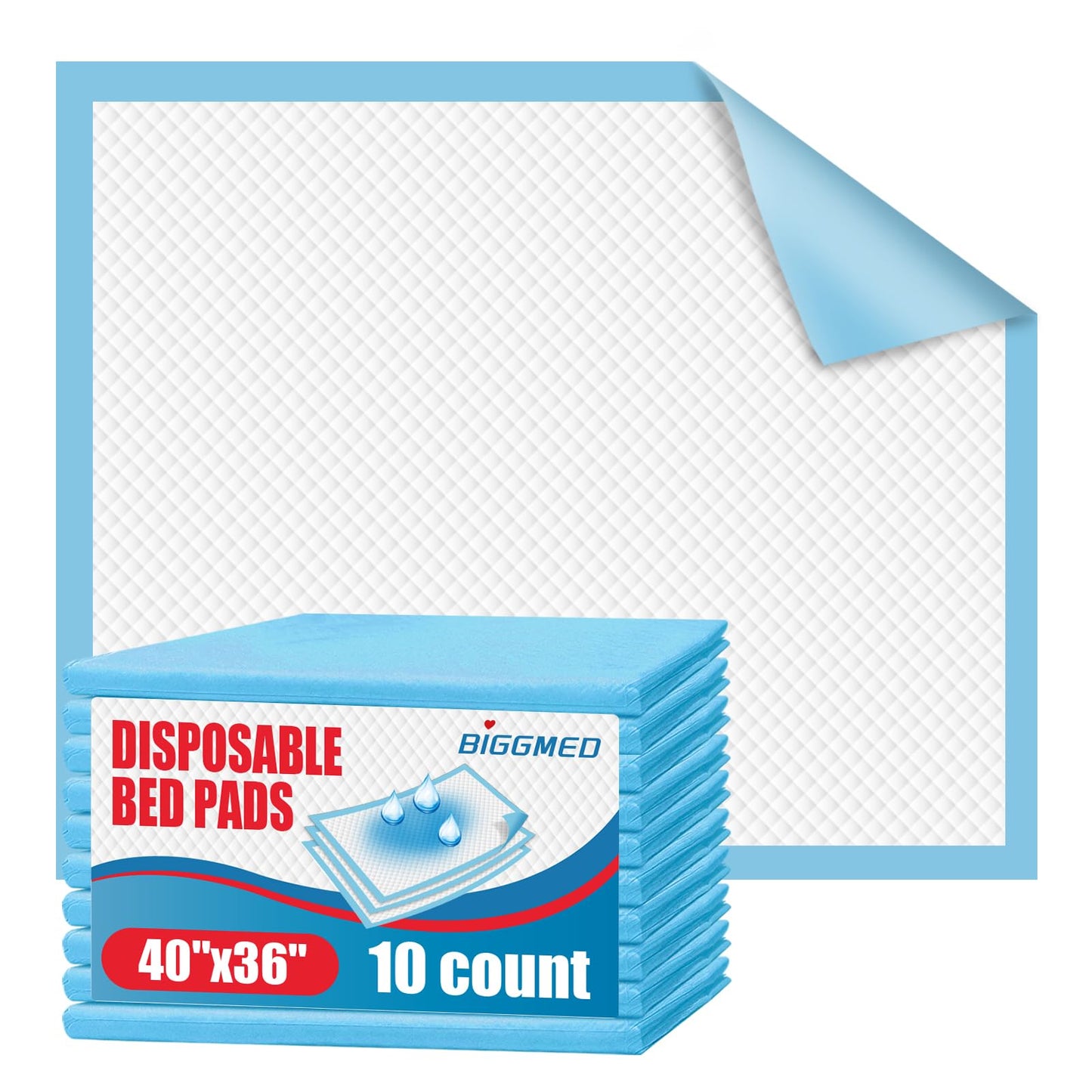 BIGGMED Tear-Resistant Incontinence Bed Pads 40'' x 36'' 130 Gram Heavy Duty (25 Count) Disposable Underpads Chucks Pads for Adults, Kids & Elderly | Protection Pads for Bed, Sofa, and Chair