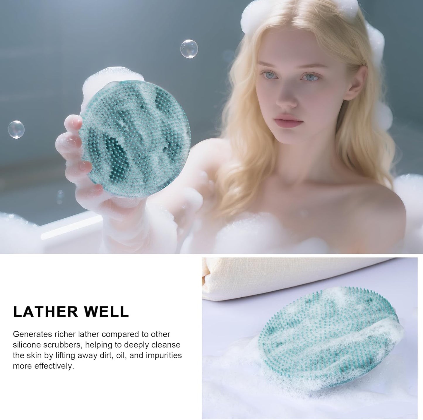 INNERNEED Duschbürste aus weichem Silikon in Lebensmittelqualität, Hand-Körperbürste zur Hautreinigung, sanftes Peeling, gute Schaumbildung (Schwarz)
