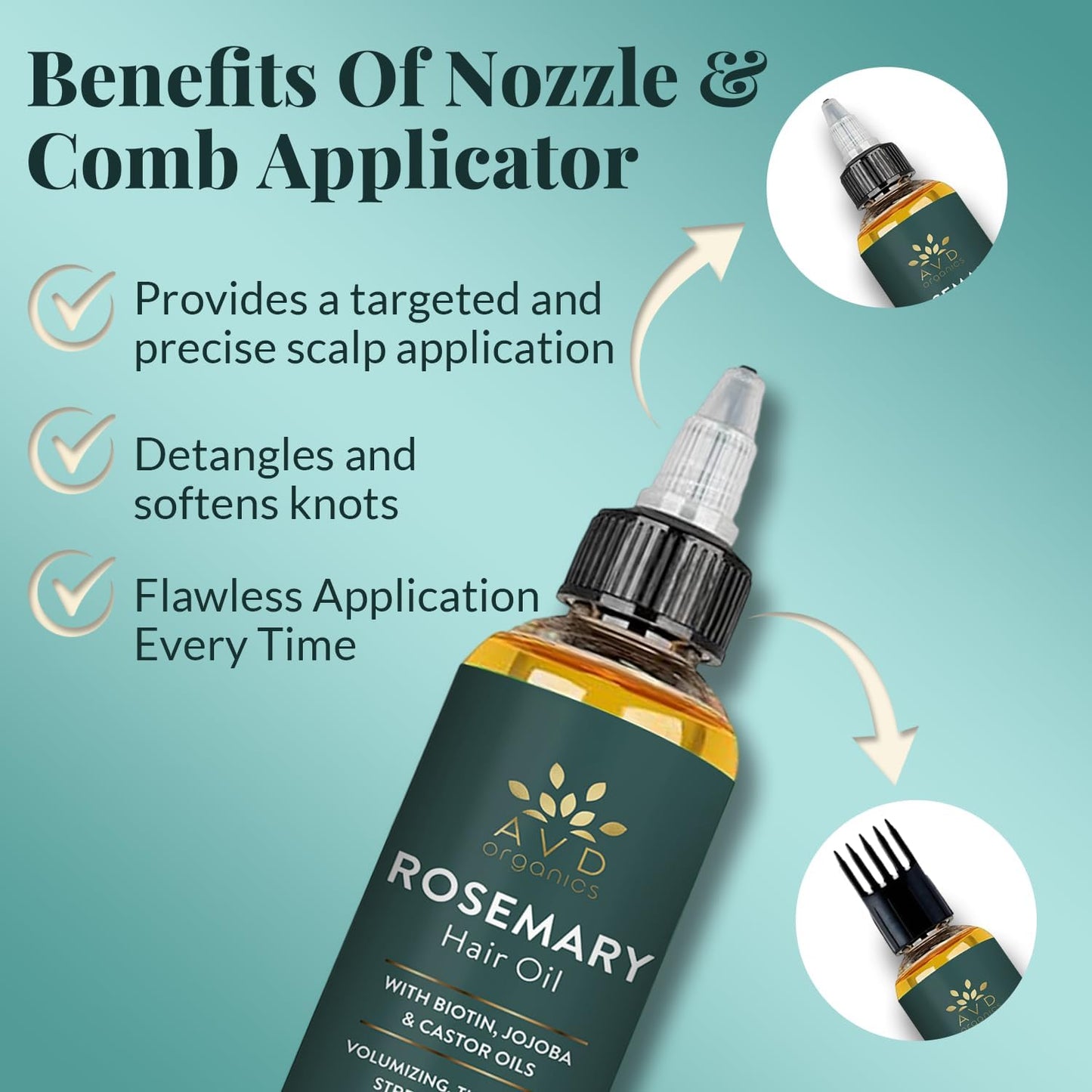 AVD Organics Rosmarinöl für Haarwachstum & Kopfhaut | Mit Biotin angereichert | Haarstärkend, pflegend und voluminös | Mit Jojoba- & Rizinusöl angereichert | GVO-frei 120ml