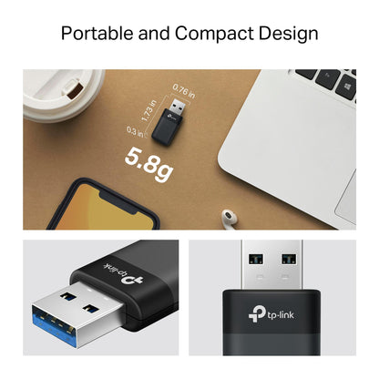 TP-Link AC1300 USB WiFi Adapter(Archer T3U)- 2.4G/5G Dual Band Wireless Network Adapter for PC Desktop, MU-MIMO WiFi Dongle, USB 3.0, Supports Windows 11, 10, 8.1, 8, 7, XP/Mac OS X 10.9-10.14