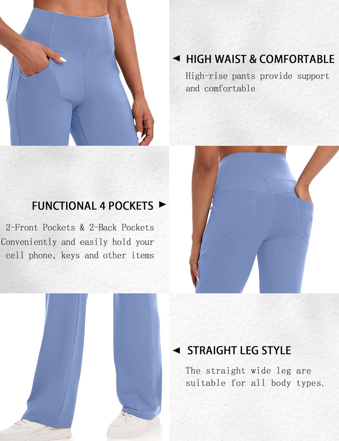 VOOVEEYA Yogahosen für Damen mit Taschen, gerade geschnittene Hose mit weitem Bein, hochtaillierte Business-Hose, petite/regulär//lang