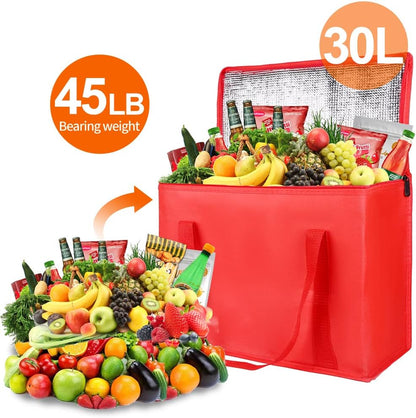 Bodaon Isolierte Essensliefertasche - Warm- & Kalthaltetransporttasche, Catering/Doordash Pizzawärmer, Einkaufstasche, Kühltasche für Partys (Schwarz-Rot, 1 St.), Ideal für den Transport warmer Speisen