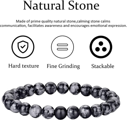 Tigerauge Armband für Herren 8MM Natursteinperlen Armband Set Stretch Lava Stein Armbänder Verstellbares Schwarzes Kristallperlenarmband für Herren Damen Geschenke