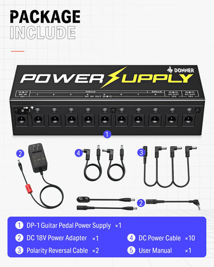 Donner DP-1 Guitar Power Supply, 10 Isolated DC Outputs