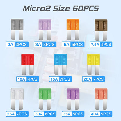 JOREST 300-teiliges Kfz-Sicherungs-Sortiment, 160 Mini-Flachsicherungen + 90 Standard-Kfz-Sicherungen + 50 Mikro-Sicherungen + Sicherungszieher – für Pkw/Wohnmobil/Lkw/Motorrad (2A 3A 5A 7,5A 10A 15A 20A 25A 30A 35A 40A)