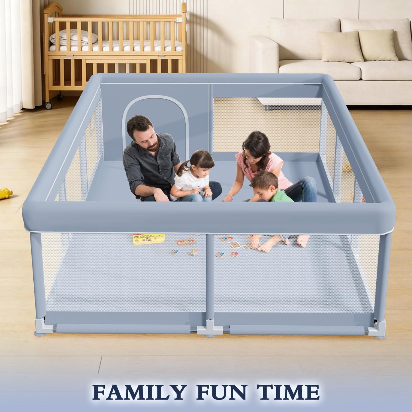 XVISHX 50 x 50 Inch Baby Playpen, Playpen for Babies and Toddlers, Baby Play Pen Playard for Indoor & Outdoor Active Center Game Fence, with Skin-Friendly Fabric and Soft Breathable Mesh, Grey