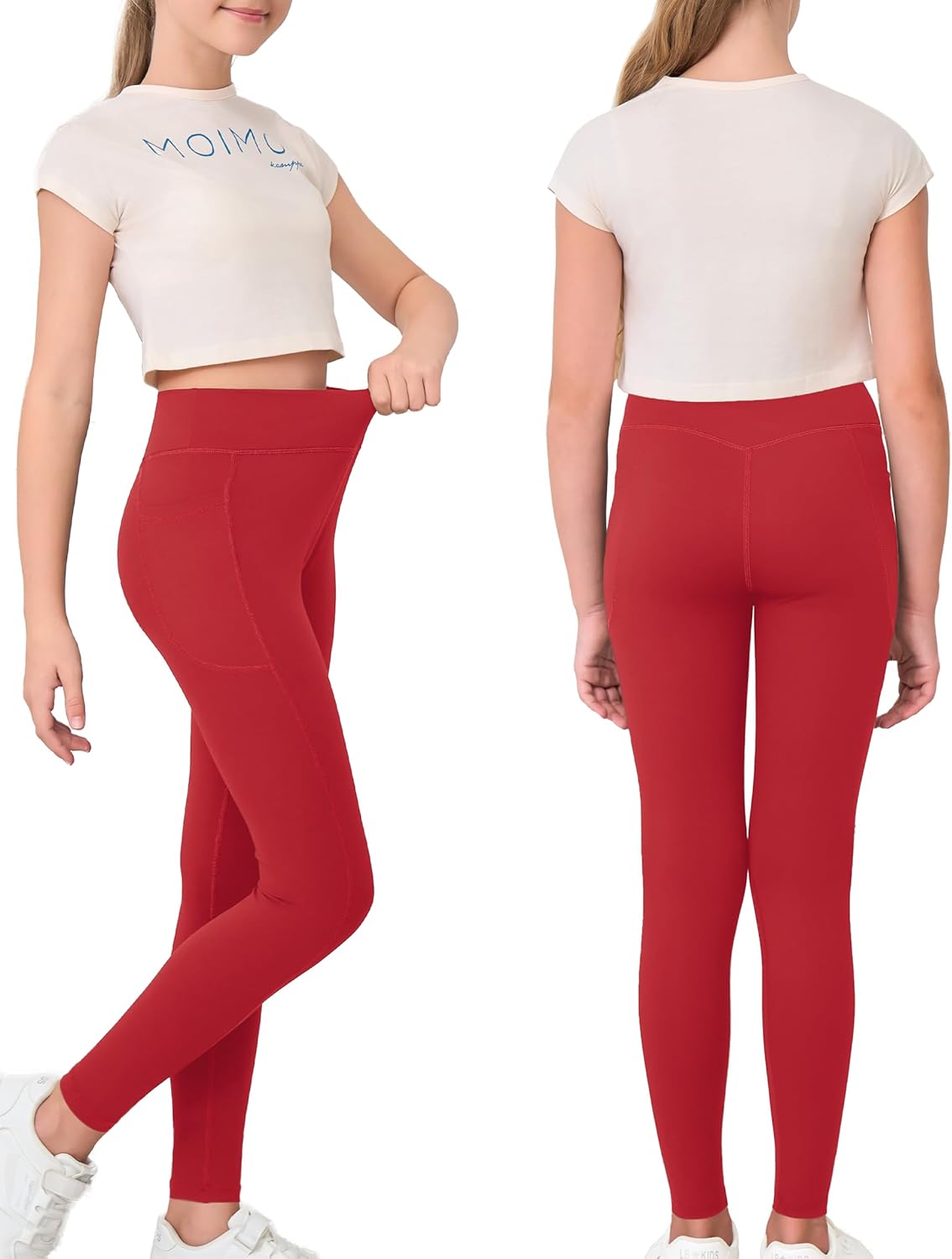 Mädchen Crossover-Yoga-Hose, Sport-Leggings für Kinder mit Taschen, Teenager-Mädchen Tanz- und Workout-Leggings
