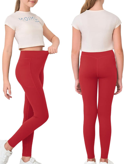 Mädchen Crossover-Yoga-Hose, Sport-Leggings für Kinder mit Taschen, Teenager-Mädchen Tanz- und Workout-Leggings