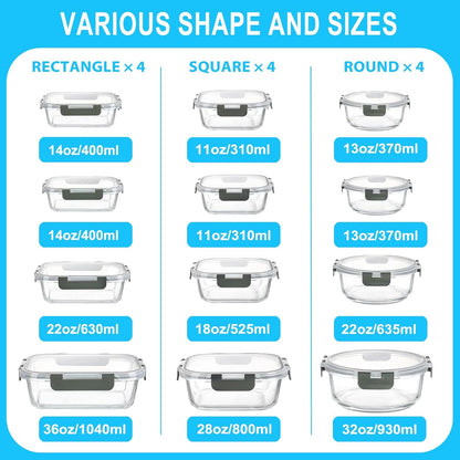 Pure Future 10-teiliges Set (5er-Pack, 1 l) Borosilikatglas-Lebensmittelbehälter mit verbesserten abnehmbaren Verschlussdeckeln – auslaufsichere Essenszubereitungs-Lunchboxen, ofen-/mikrowellengeeignet
