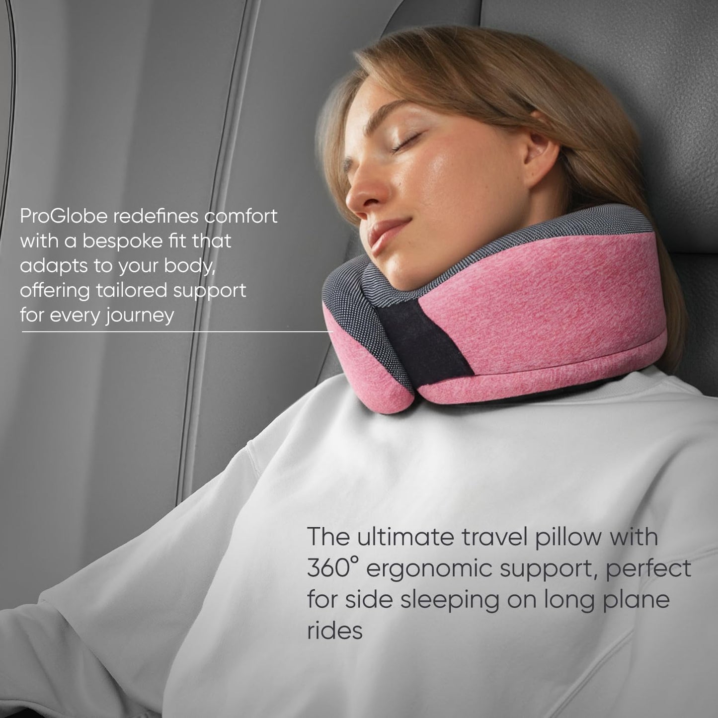 Proglobe Orthopädisches Nackenkissen Reise-Nackenkissen für Flugzeuge, Memory Foam Kit, aktualisiertes Ruhematerial, Flugreise-Set mit 3D-konturierter Augenmaske, Ohrstöpseln und luxuriösem Netzbeutel (Grau)