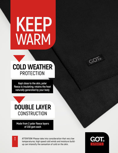 GOT Sports Polar Fleece Nackenwärmer - Doppellagige Winter Ski Gesichtsmaske - Nackengamasche Schal zum Skifahren, Snowboarden, Laufen (Schwarz)