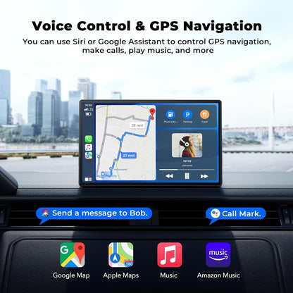 Volam 9'' Apple CarPlay Bildschirm für Auto, Kompatibel mit Apple CarPlay & Android Auto, Tragbarer CarPlay Bildschirm mit Rückfahrkamera, Mirror Link, Bluetooth, GPS Navigation, Sprachassistent