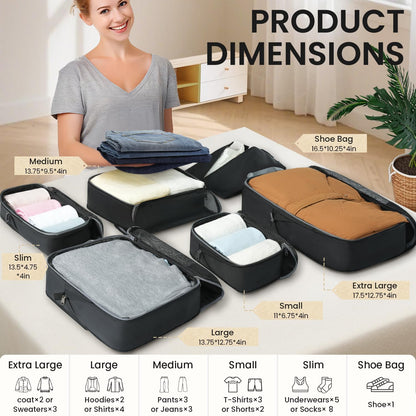 BAGAIL 4er-Set Kompressions-Packwürfel Reise-erweiterbare Packorganizer (Schwarz, 4er-Set)