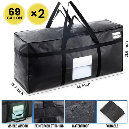 TAILI 69 Gallon Extra Large Storage Bags, XXL Blue Heavy Duty Moving Bags For Storage with Visible Window, Wrap Around Handles, Totes for Space Saving, Alternative to Moving Boxes (2 Pack)