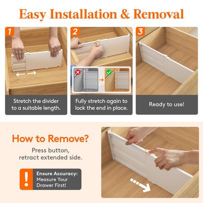 Lifewit 8" Tall 4 Pack Drawer Dividers, 13.8"-22.2" Adjustable Deep Drawer Organizer Clothes, Expandable White Plastic Separators for Dresser, Kitchen, Cabinet, Closet, Office Organization & Storage