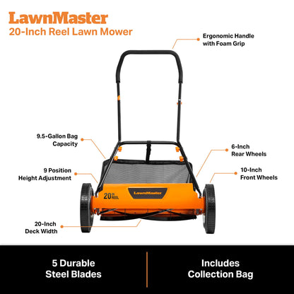 LawnMaster LMRM1602 Push Reel Lawn Mower 16-Inch 5-Blade