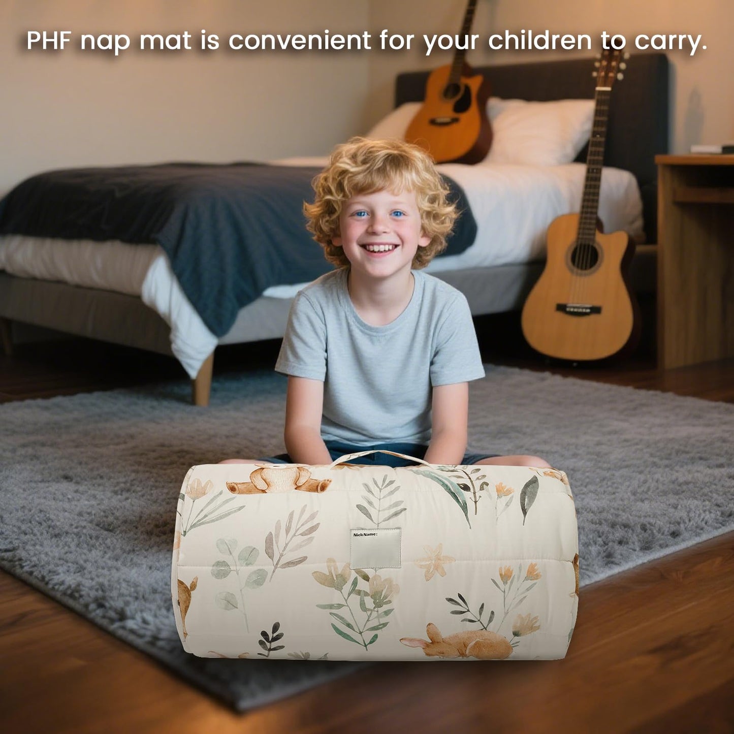 PHF Toddler Nap Mat with Removable Pillow and Minky Blanket, Rollup Design Kids Sleeping Mat, Slumber Bags for Boys, 55"x23" Toddler Sleeping Bag for Daycare Preschool Travel Camping, Space