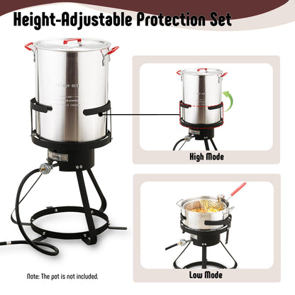 Feasto 10 Qt Outdoor Propane Gas Fish Fryer Pot Kit with Strainer Basket | Aluminum, 50,000 BTU Burner, Adjustable 0-5 PSI Regulator, Perfect for Boiling and Frying