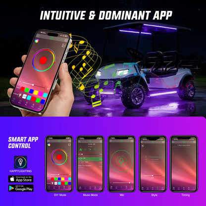 Nilight 6PCS Golf Cart Underbody Light Kit with Canopy Lights Dream Color Multi-Mode Neon Accent Lighting APP Remote Control Sound Active Music Sync IP67 Waterproof 12V-66V for EZGO Yamaha Club Car