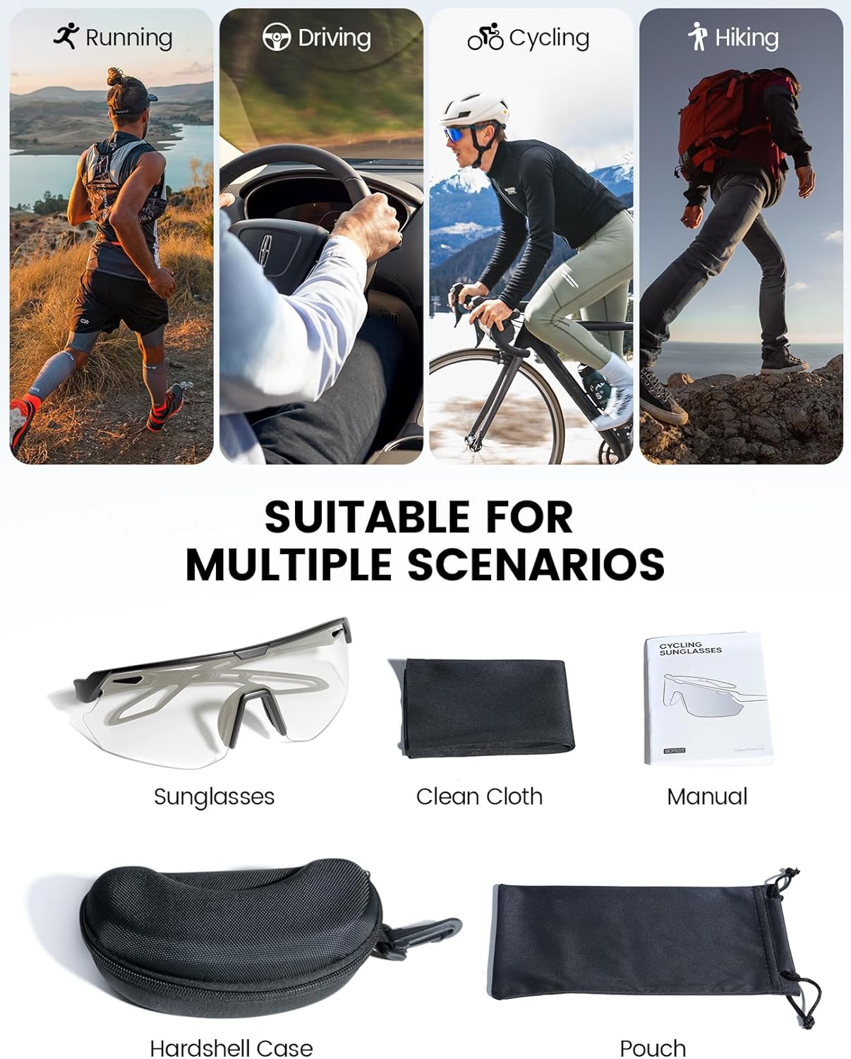 Lamicall Polarisierte Sportsonnenbrille Herren Damen, [24g Ultraleicht] Verstellbares Nasenpad Sportbrille für Fahrrad Wandern Laufen