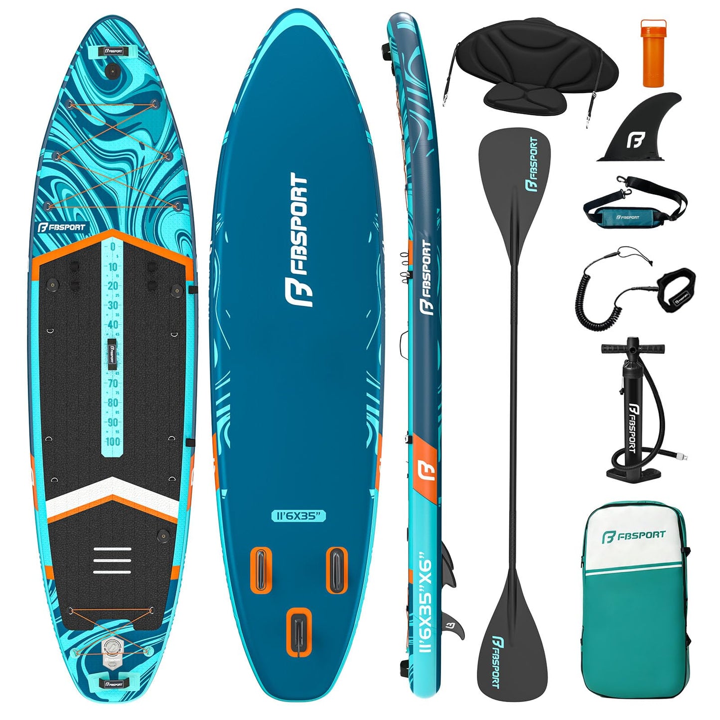 FBSPORT 11' Premium Stand Up Paddle Board, Yoga Board with SUP Accessories & Carry Bag | Wide Stance, Surf Control, Non-Slip Deck, Leash, Paddle and Pump for Youth & Adult