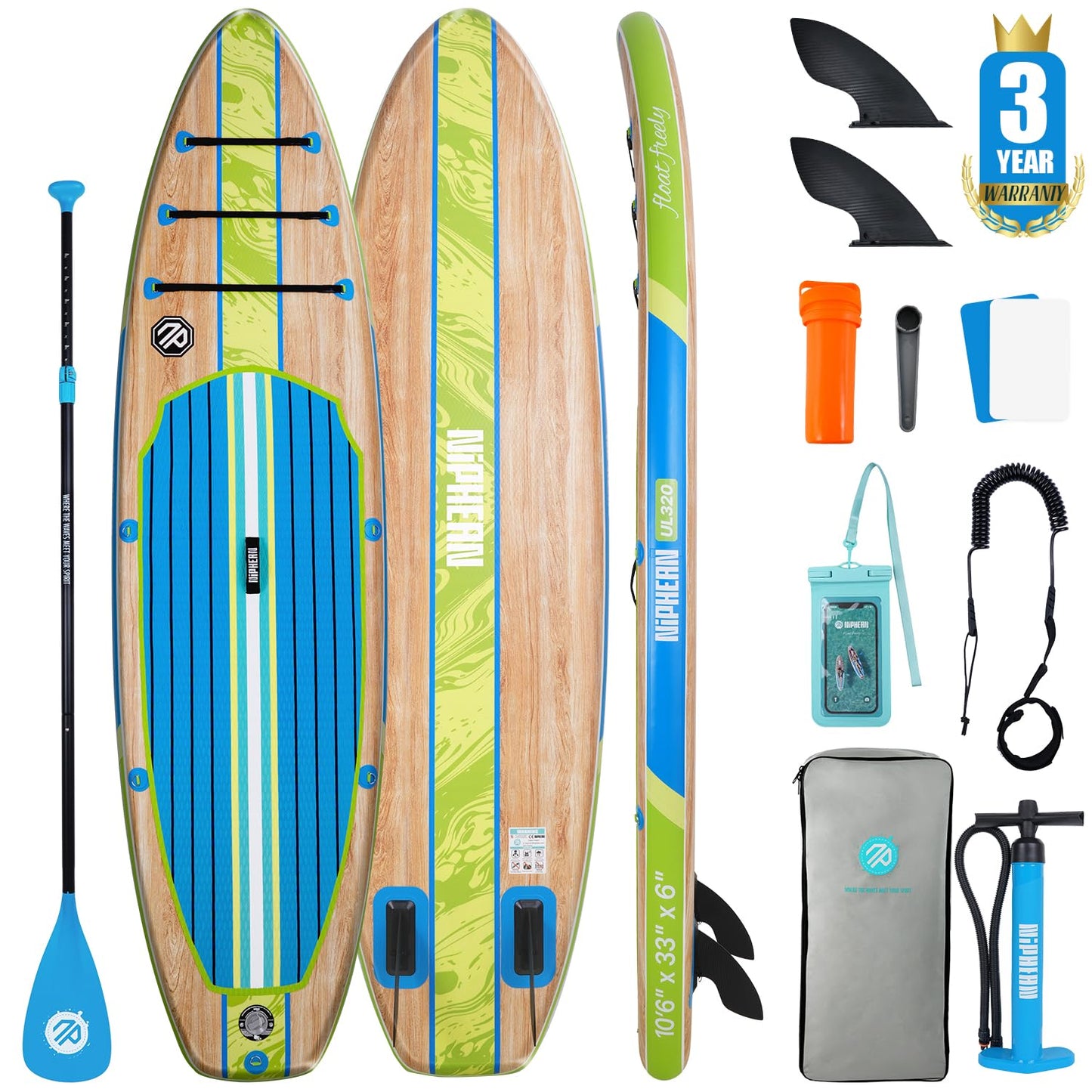 Niphean Inflatable Stand Up Paddle Board with SUP Accessories, Anti-Slip EVA Deck, 10’6’’ Inflatable Paddle Boards for Adults & Youth of All Skill Levels