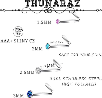 Thunaraz 60-120 Stück Edelstahl Nasenpiercing Ringe Stecker Körperschmuck 20G-22G 1.5mm 2mm 2.5mm