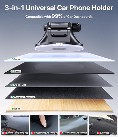 Miracase Car Phone Mount, [Upgraded Strong Military Grade Suction Cup] Long Arm Phone Holder for Car Dashboard Windshield Vent, Hands Free Cell Phone Holder Compatible with All Mobile Phones